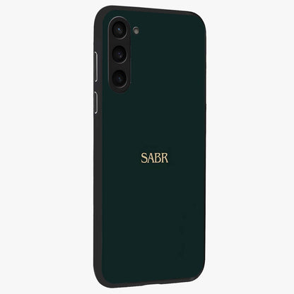 Sabr Minimal Patience Glass Case upright view showcasing calm minimalist artwork with motivational patience theme.