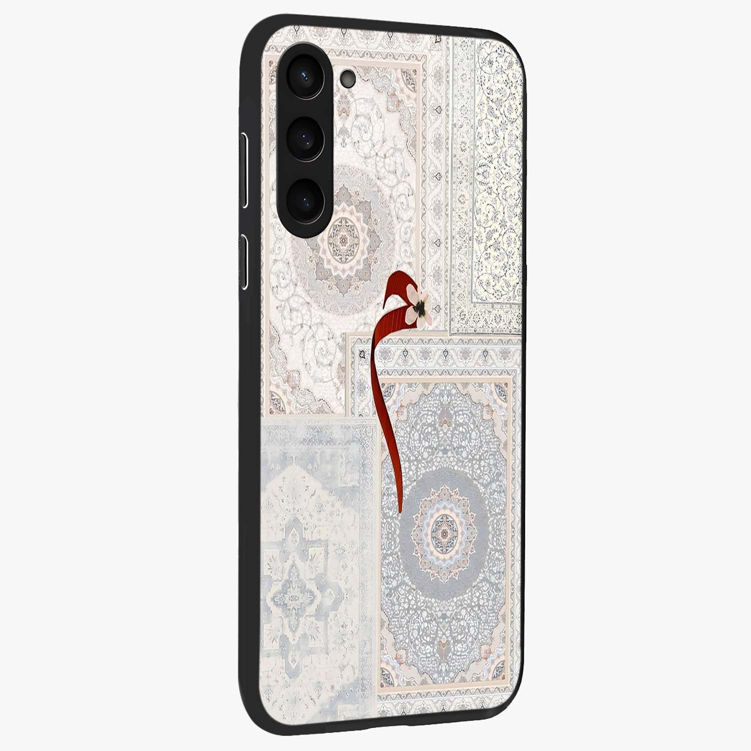White Aesthetic Bow Glass Case upright view showcasing delicate ribbon bow artwork with cute minimalist theme.