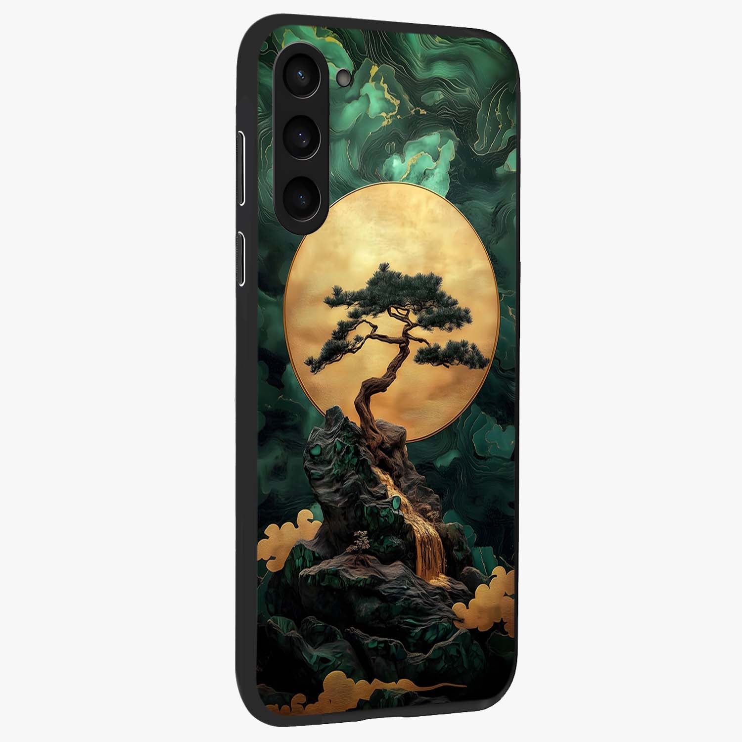 Zen Moon Rise Glass Case upright view showcasing serene moon artwork with tranquil night theme.