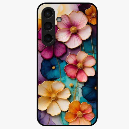 Artlyn Grace Flower Pattern Glass Case showing flat back view with elegant floral pattern artwork and glossy glass finish.