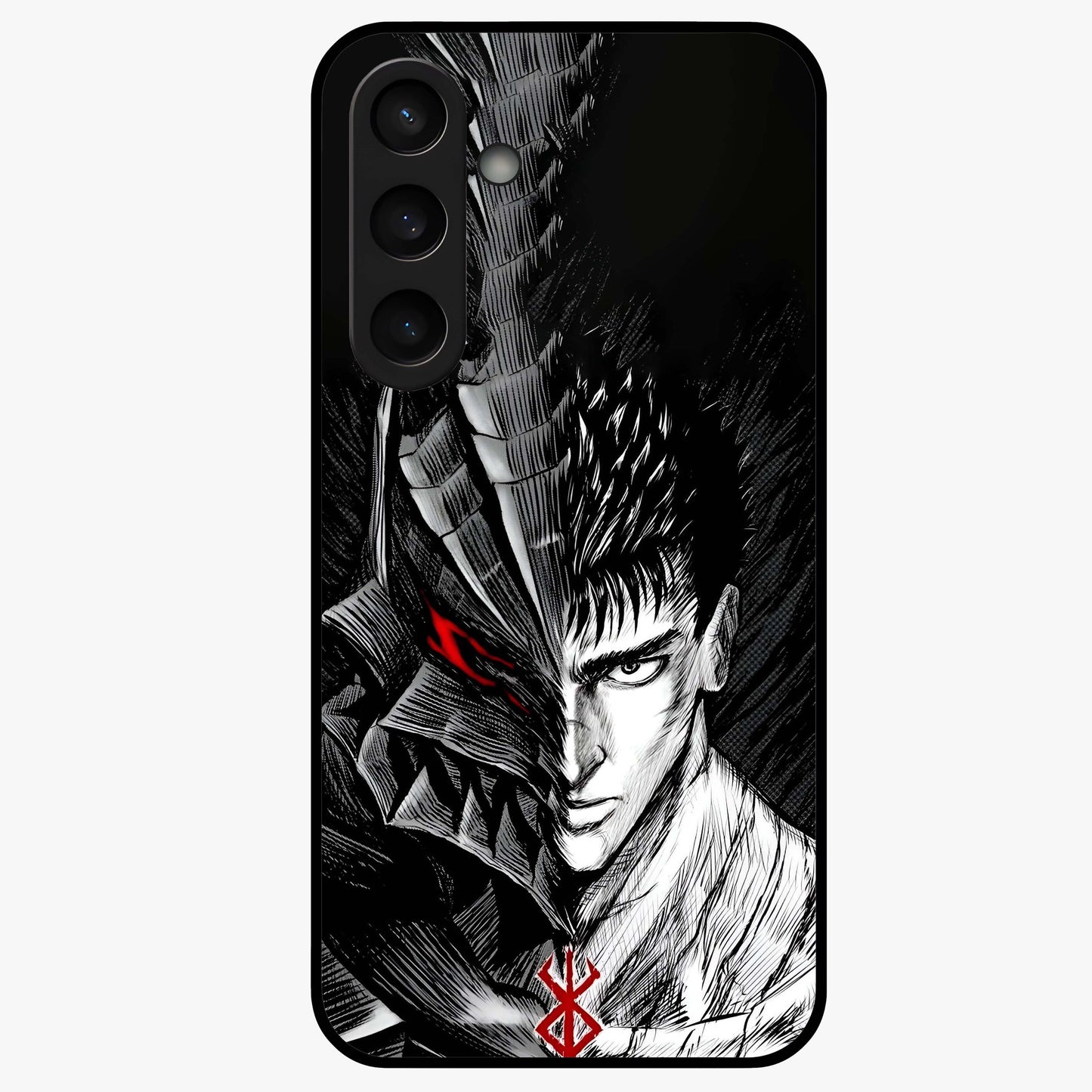 Berserker Blood Oath Glass Case showing flat back view with fierce warrior inspired artwork and glossy glass finish.