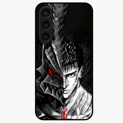 Berserker Blood Oath Glass Case showing flat back view with fierce warrior inspired artwork and glossy glass finish.