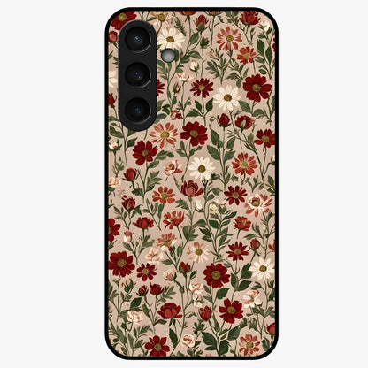 Biege Flower With Leaf Glass Case showing flat back view with soft beige floral artwork and glossy glass finish.