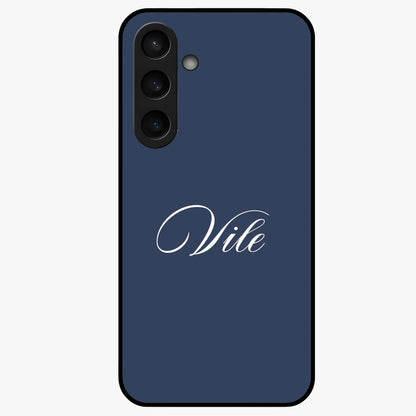 Blue Background Personalized Custom Name Glass Case showing flat back view with minimal blue background and custom name design.