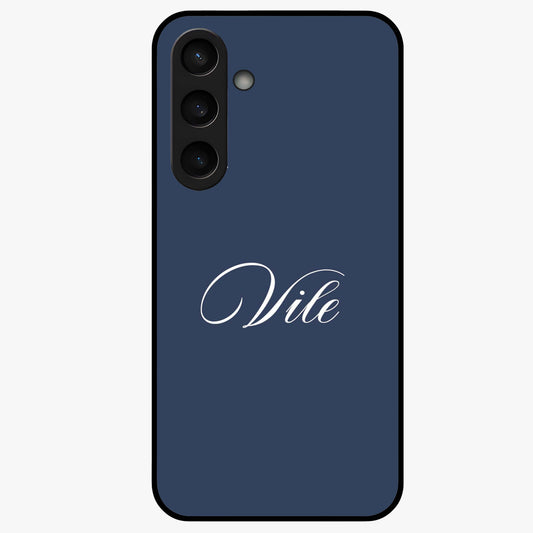 Blue Background Personalized Custom Name Glass Case showing flat back view with minimal blue background and custom name design.