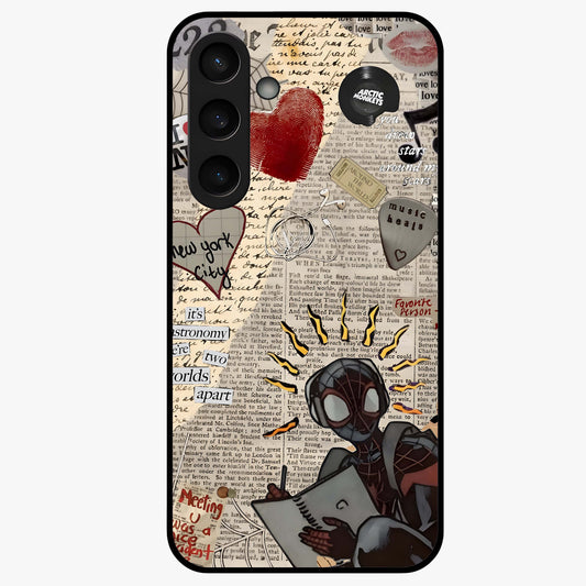 City Dream Sketch Glass Case showing flat back view with artistic city skyline sketch artwork and glossy glass finish.