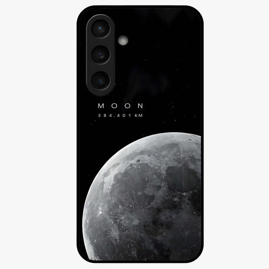Cosmic Moon Glow Glass Case showing flat back view with glowing moon artwork and glossy glass finish.