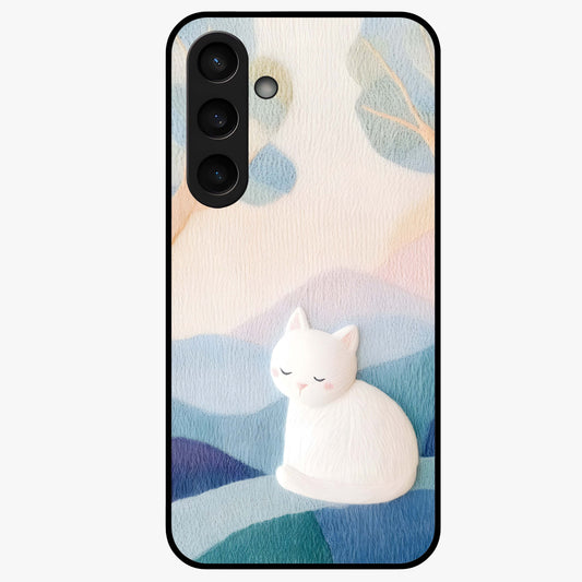 Cotton Dream Cat Glass Case showing flat back view with soft dreamy cat artwork and glossy glass finish.