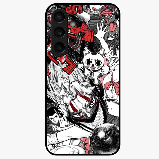 Crimson Chaos Panel Glass Case showing flat back view with bold crimson abstract artwork and glossy glass finish.