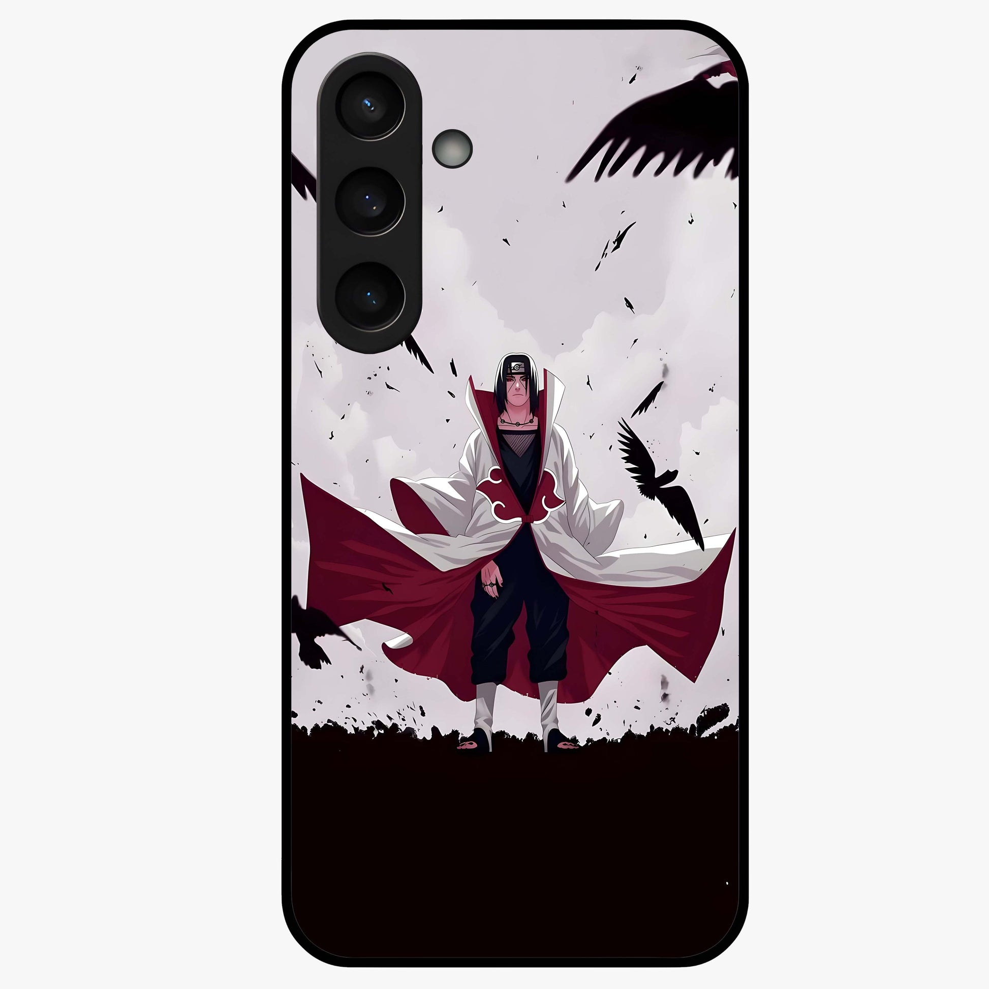 Crimson Crow Ascension Glass Case showing flat back view with mystical crow artwork and glossy glass finish.