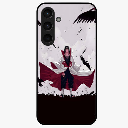 Crimson Crow Ascension Glass Case showing flat back view with mystical crow artwork and glossy glass finish.
