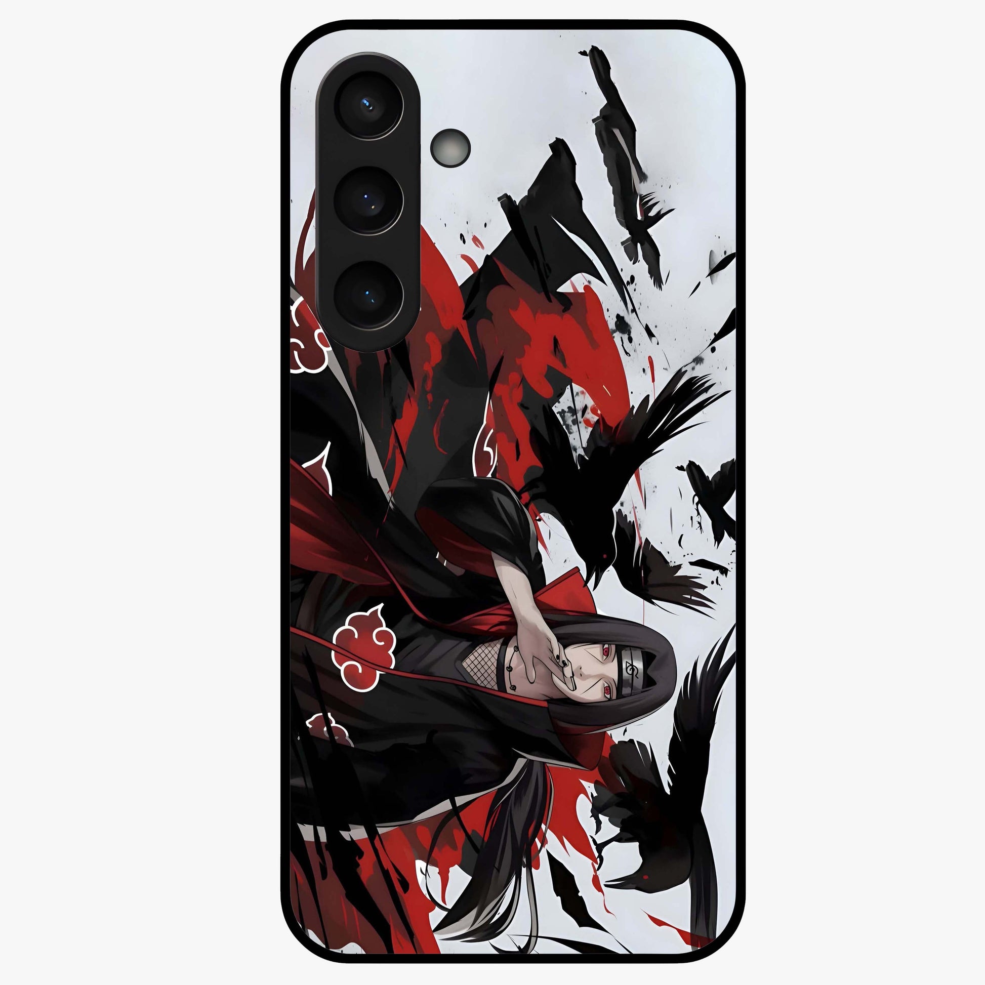 Crimson Crow Illusion Glass Case showing flat back view with artistic crow illusion artwork and glossy glass finish.