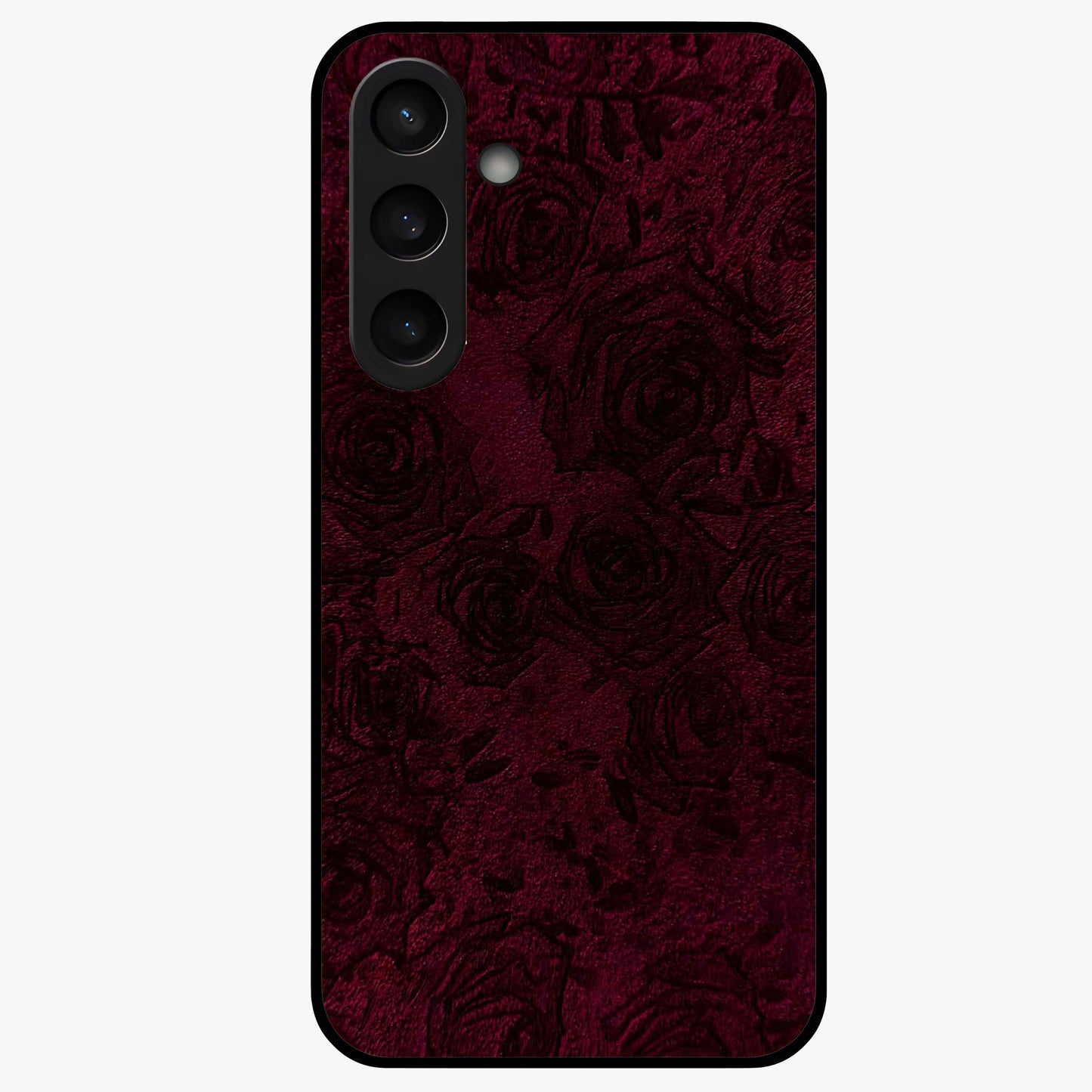 Crimson Fade Flow Glass Case showing flat back view with flowing crimson gradient artwork and glossy glass finish.