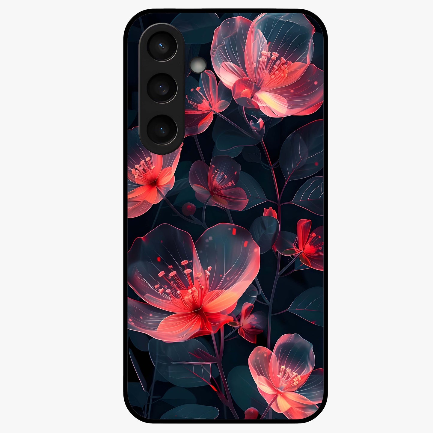 Dark Shade of Flower Glass Case showing flat back view with elegant dark floral artwork and glossy glass finish.