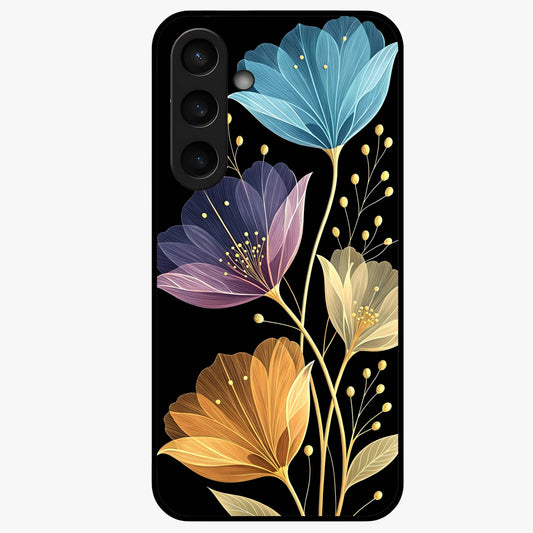 Delicate Multicolor Flowers Glass Case showing flat back view with vibrant floral artwork and glossy glass finish.