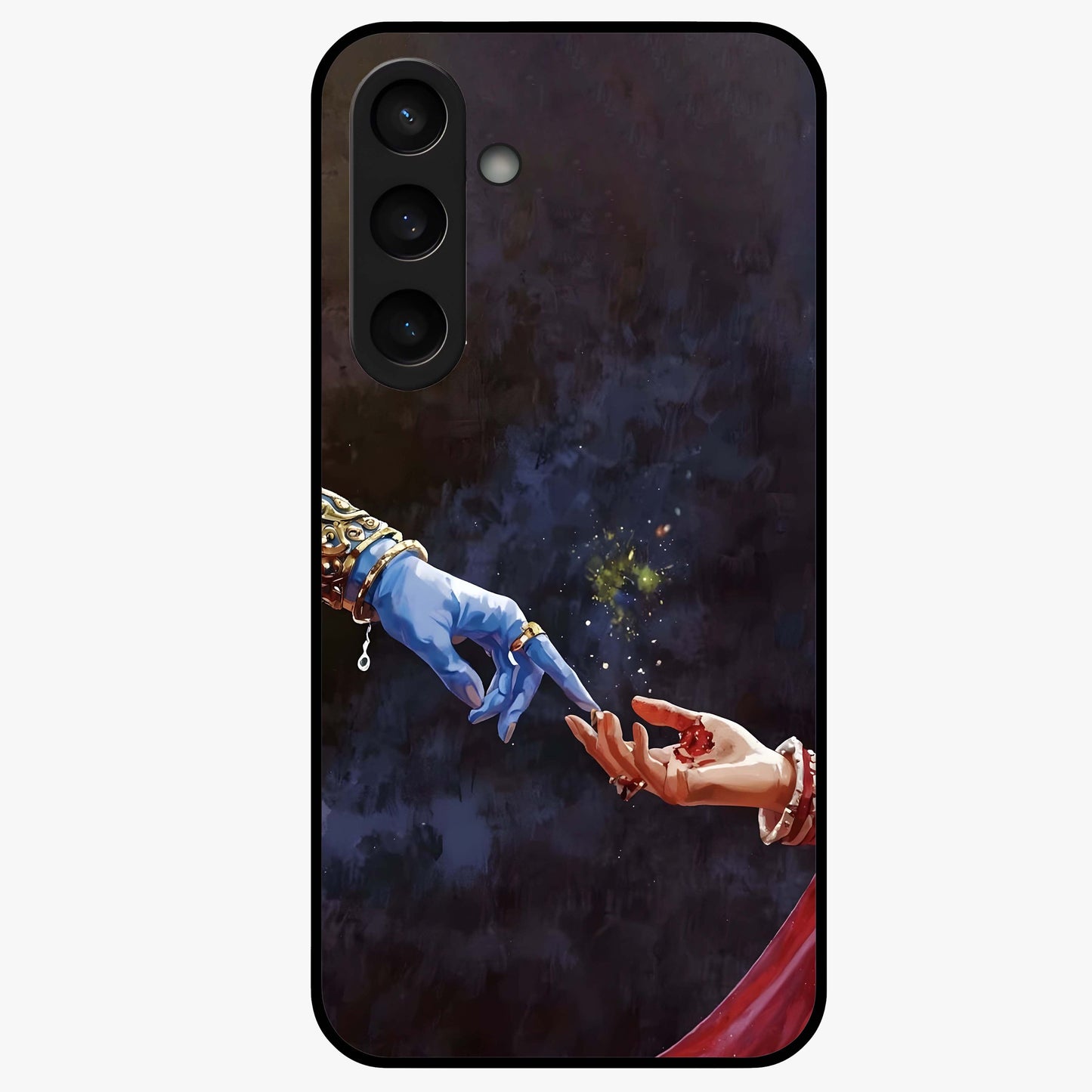Divine Touch Eternal Glass Case showing flat back view with spiritual themed artwork and glossy glass finish.