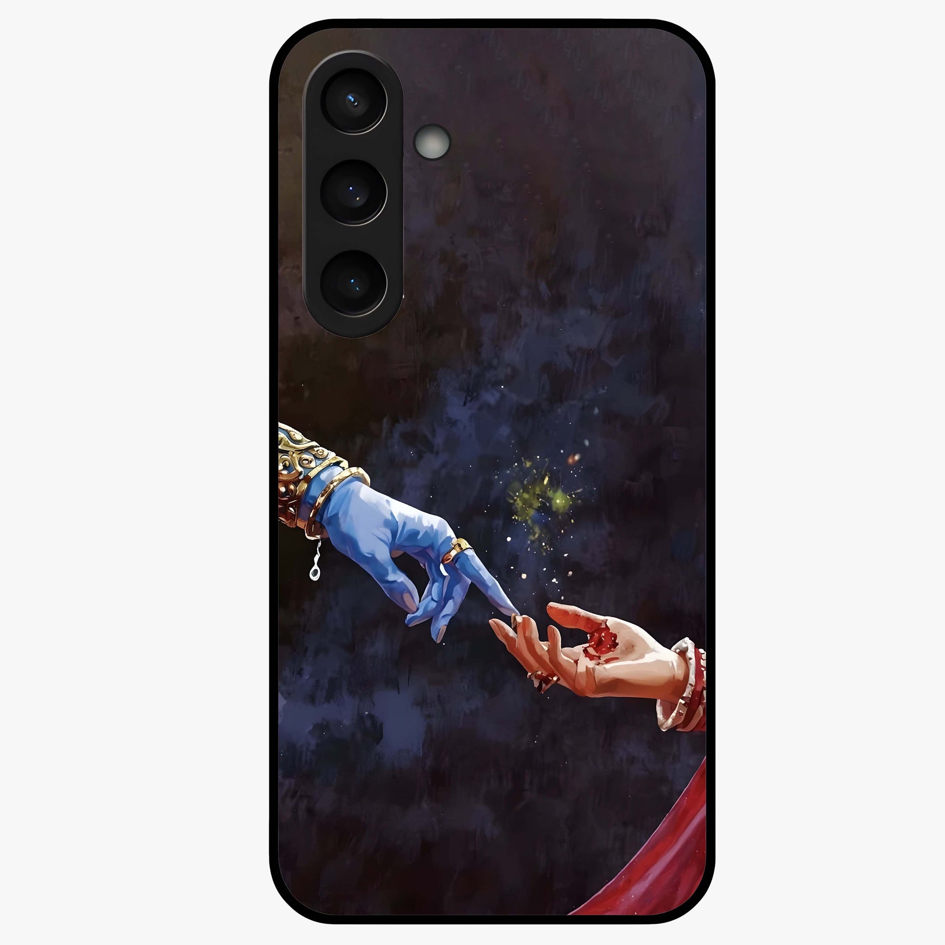 Divine Touch Eternal Glass Case showing flat back view with spiritual themed artwork and glossy glass finish.