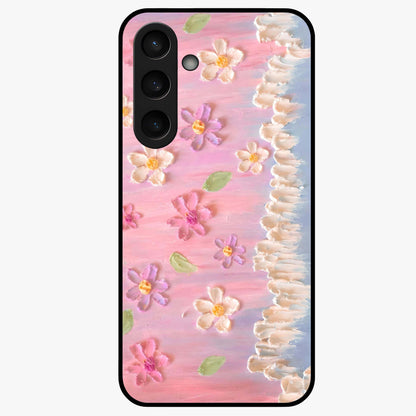 Dreamy Painted Garden Glass Case showing flat back view with artistic painted floral garden artwork and glossy glass finish.