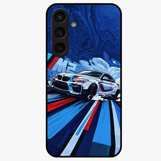 Drift Power Rush Glass Case showing flat back view with dynamic racing inspired artwork and glossy glass finish.