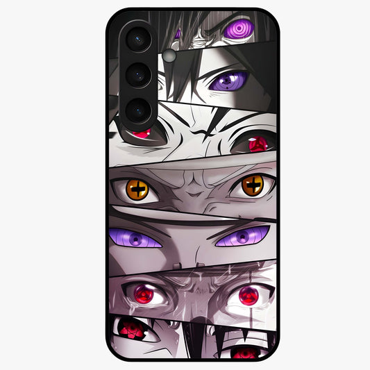 Eyes of Destiny Glass Case showing flat back view with striking eye themed artwork and glossy glass finish.