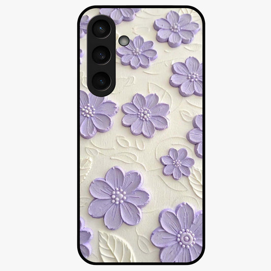 Floral Wall Art With Purple Flowers Glass Case showing flat back view with purple flower artwork and glossy glass finish.