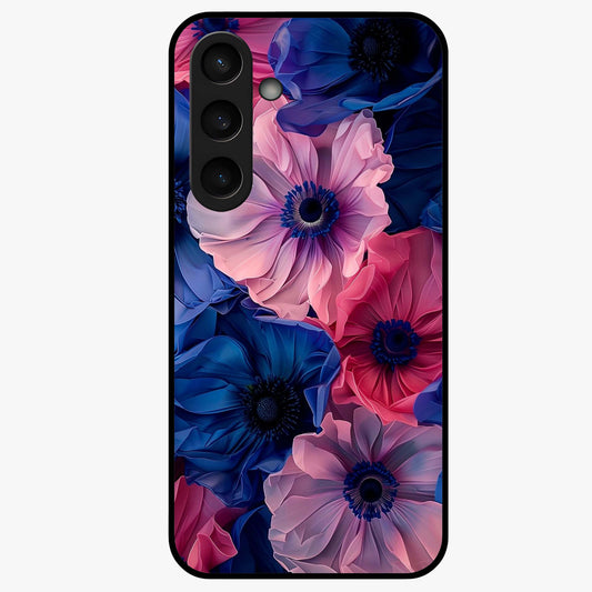 Flower Paper Art Pattern Glass Case showing flat back view with paper cut style floral artwork and glossy glass finish.
