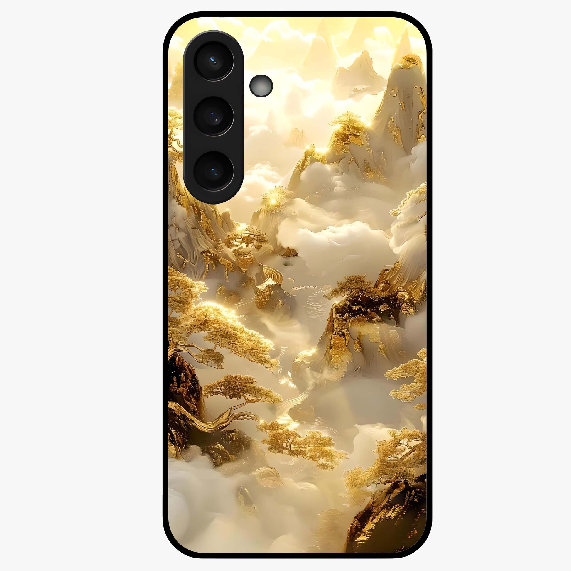 Gates Of Illumination Glass Case showing flat back view with mystical illuminated gate artwork and glossy glass finish.