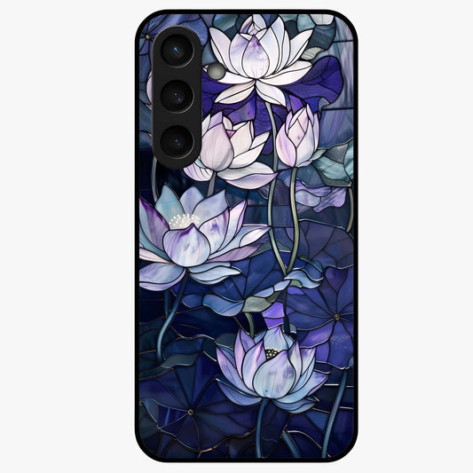 Gloss Petal Rush Glass Case showing flat back view with glossy flower petal artwork and smooth glass finish.