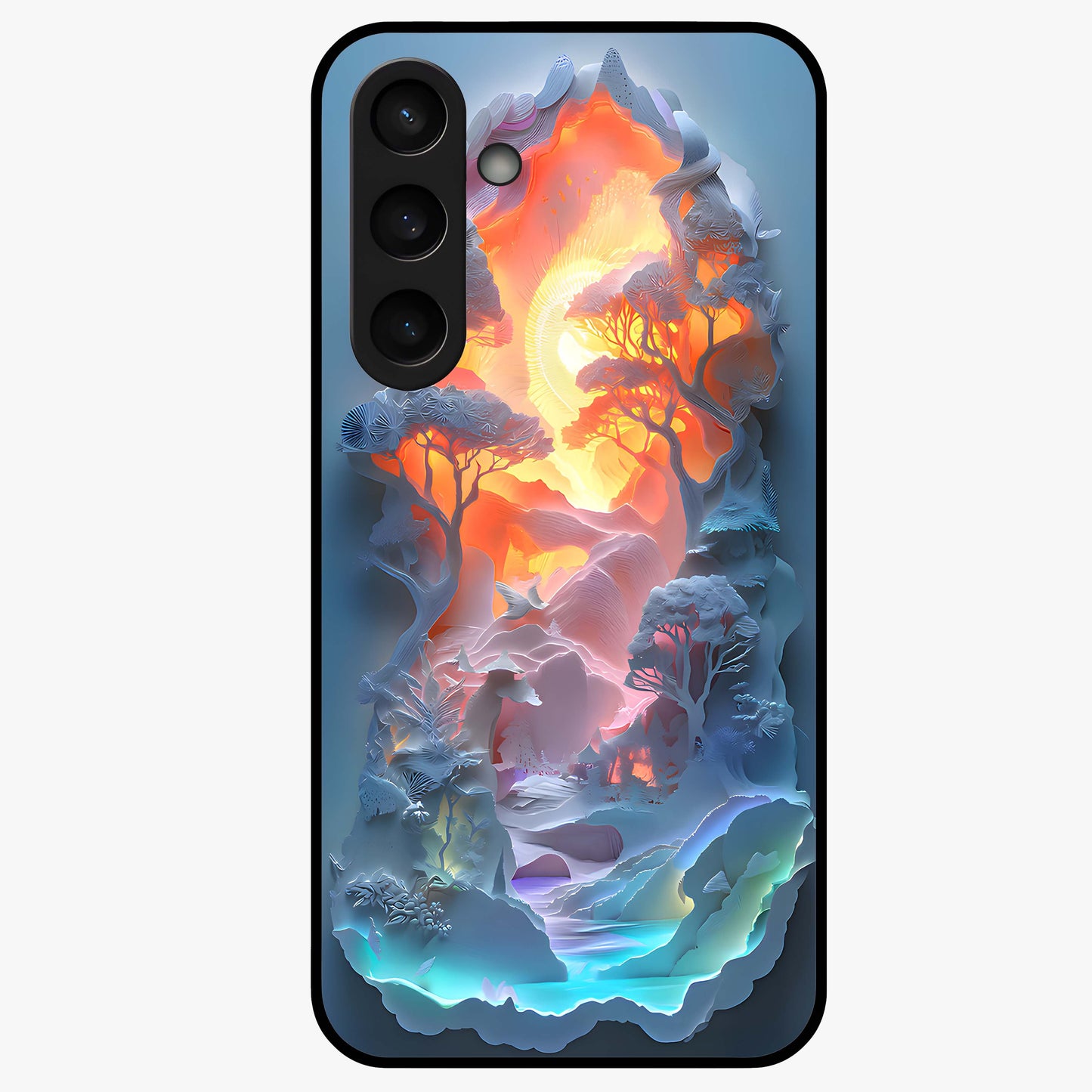 Glow Forest Portal Glass Case showing flat back view with glowing forest portal artwork and glossy glass finish.