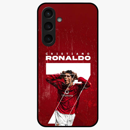 Goal Celebration Legacy Glass Case showing flat back view with football celebration inspired artwork and glossy glass finish.