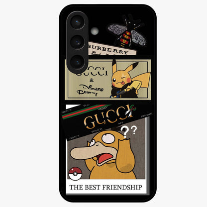 Gucci Play Mashup Glass Case showing flat back view with luxury inspired graphic artwork and glossy glass finish.