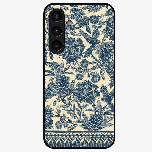 Heirloom Wild Bloom Glass Case showing flat back view with vintage inspired wild flower artwork and glossy glass finish.