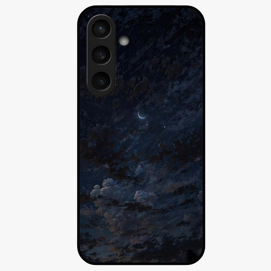 Lunar Veil Silence Glass Case showing flat back view with mystical moon veil artwork and glossy glass finish.