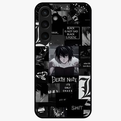 Midnight Chaos Mind Glass Case showing flat back view with abstract dark themed artwork and glossy glass finish.