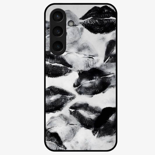 Midnight Kiss Marks Glass Case showing flat back view with lipstick kiss mark artwork and glossy glass finish.