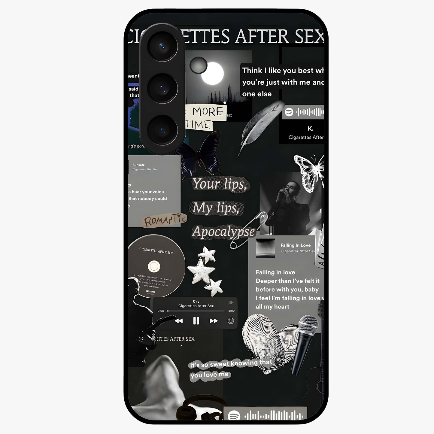 Midnight Love Echo Glass Case showing flat back view with romantic midnight themed artwork and glossy glass finish.