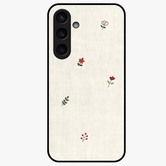 Minimal Petal Whispers Glass Case showing flat back view with soft minimal floral artwork and glossy glass finish.