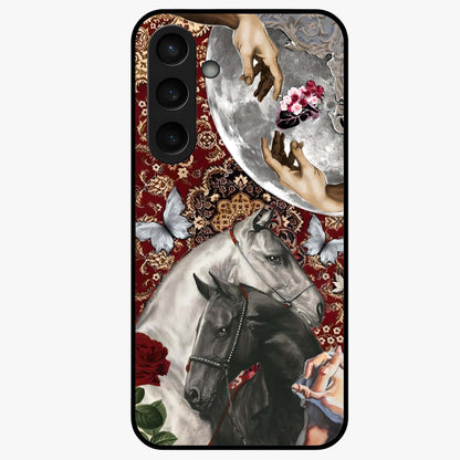 Moonlit Royal Stallion Glass Case showing flat back view with majestic horse under moonlight artwork and glossy glass finish.