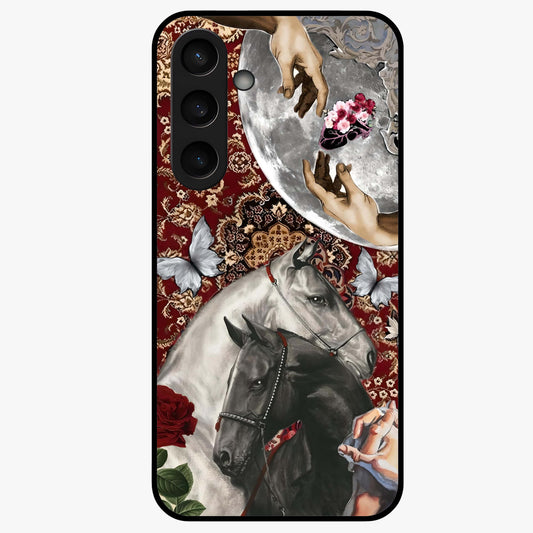 Moonlit Royal Stallion Glass Case showing flat back view with majestic horse under moonlight artwork and glossy glass finish.