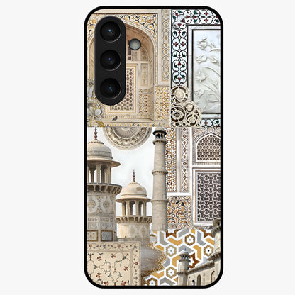 Mughal Marble Legacy Glass Case showing flat back view with intricate Mughal inspired marble pattern and glossy glass finish.
