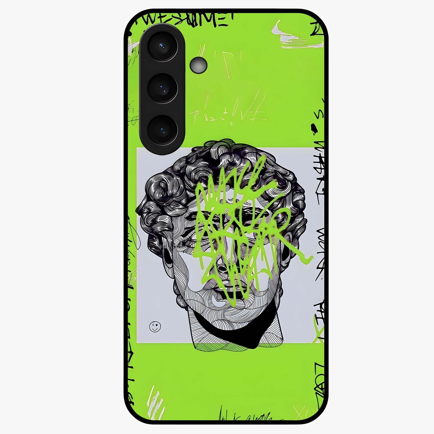 Neo Graffiti Rebellion Glass Case showing flat back view with vibrant graffiti artwork and glossy glass finish.