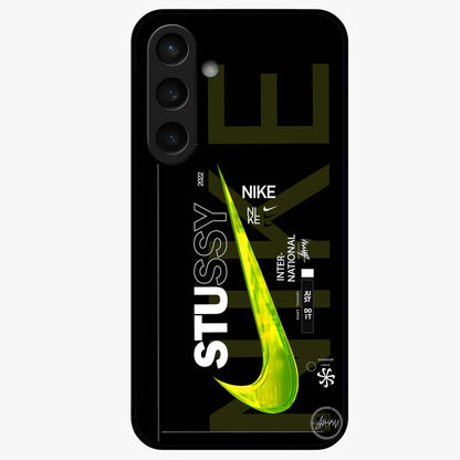 Neon Street Edition Glass Case showing flat back view with neon street style artwork and glossy glass finish.