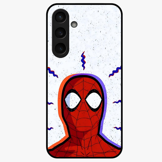 Omg Spiderman Glass Case showing flat back view with bold superhero inspired artwork and glossy glass finish.