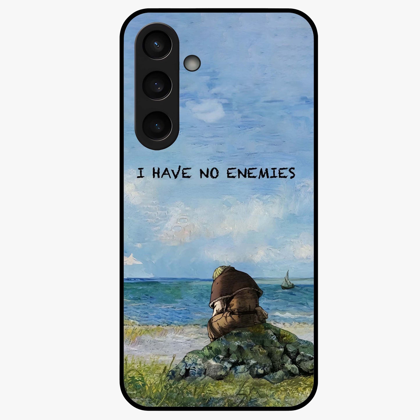 Peace Beyond War Glass Case showing flat back view with symbolic peace themed artwork and glossy glass finish.