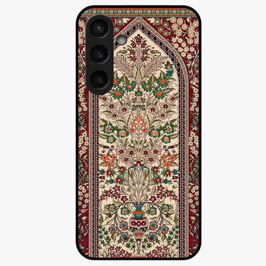 Persian Inspired Glass Case showing flat back view with ornate Persian style pattern artwork and glossy glass finish.