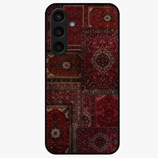 Persian Velvet Tale Glass Case showing flat back view with luxurious Persian velvet pattern artwork and glossy glass finish.