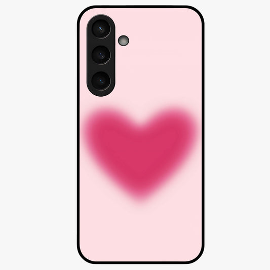 Pink Aura Heart Glass Case showing flat back view with glowing heart artwork and glossy glass finish.