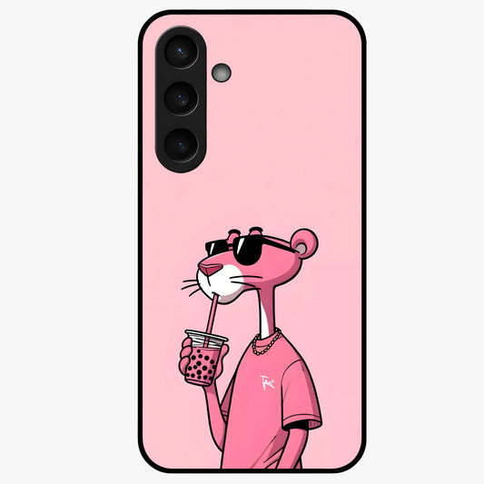 Pink Panther Glass Case showing flat back view with iconic pink panther artwork and glossy glass finish.