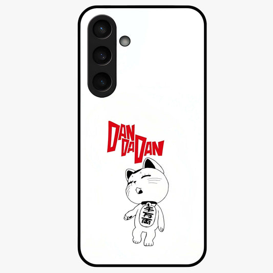 Playful Spirit Charm Glass Case showing flat back view with cheerful charm themed artwork and glossy glass finish.