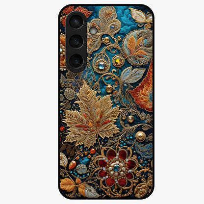 Royal Jewel Garden Glass Case showing flat back view with decorative floral garden artwork and glossy glass finish.